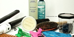 Products and tools used to create updo styles.