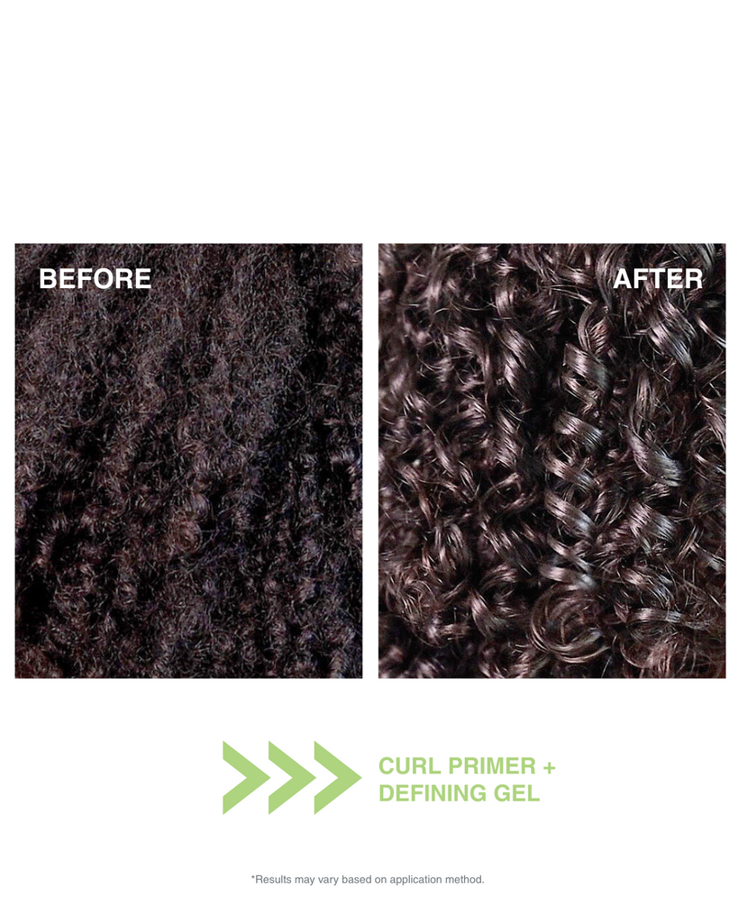 MoKnowsHair before and after with defining gel and curl primer on curls