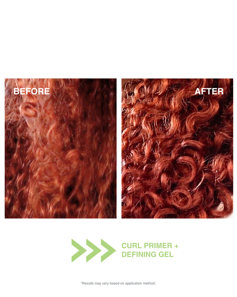 MoKnowsHair before and after with defining gel and curl primer on curly hair